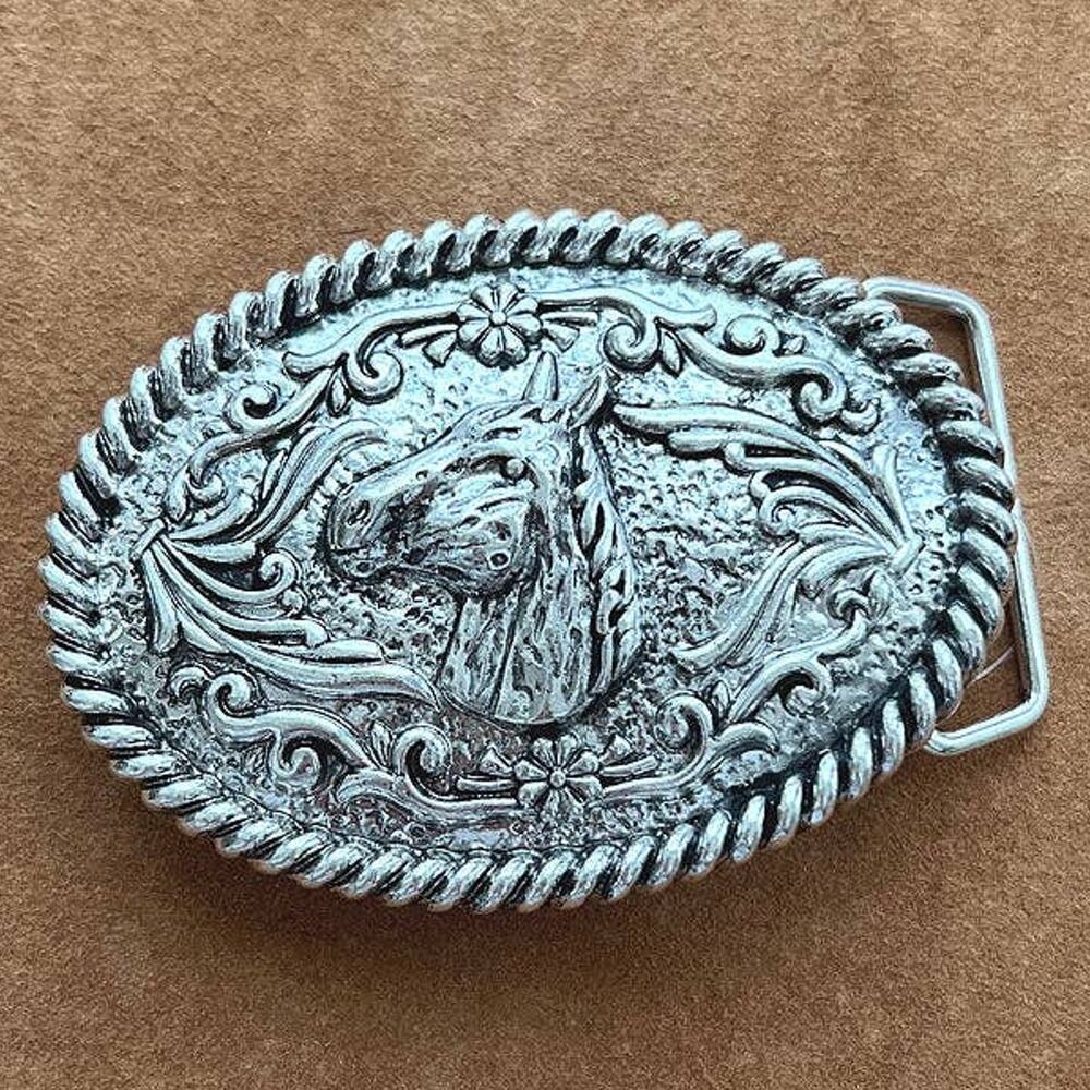 Floral Tooled Horse Concho Belt Buckle | Western Statement Accessory